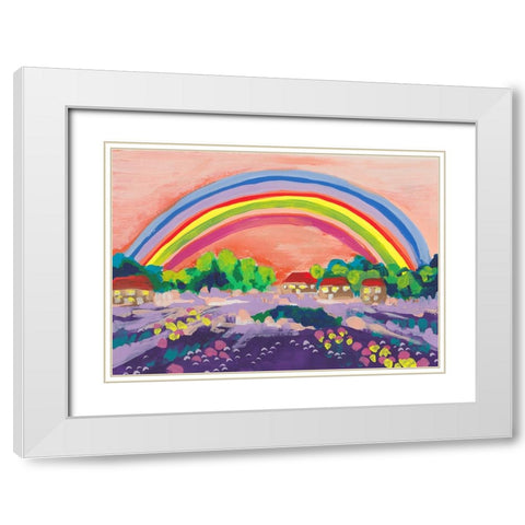 Countryside Rainbow On Orange White Modern Wood Framed Art Print with Double Matting by Zwara, Ania