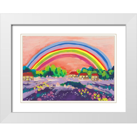 Countryside Rainbow On Orange White Modern Wood Framed Art Print with Double Matting by Zwara, Ania