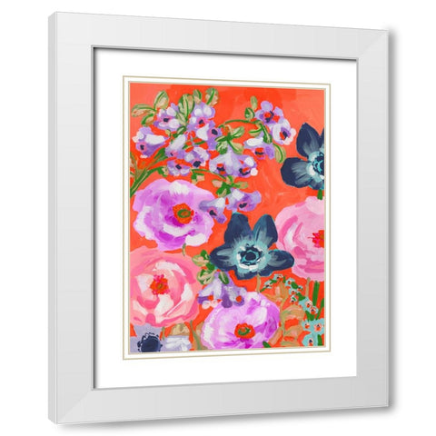 Blue Anemones On Red White Modern Wood Framed Art Print with Double Matting by Zwara, Ania