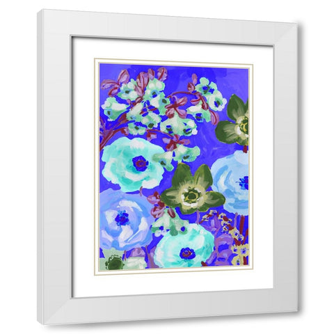 Green Anemones On Cobalt Blue White Modern Wood Framed Art Print with Double Matting by Zwara, Ania