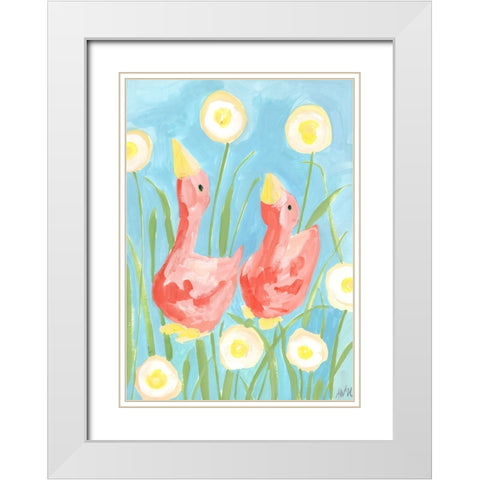 Coral Gees In The Garden White Modern Wood Framed Art Print with Double Matting by Zwara, Ania