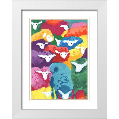 Colorful Sheep Cocktail White Modern Wood Framed Art Print with Double Matting by Zwara, Ania