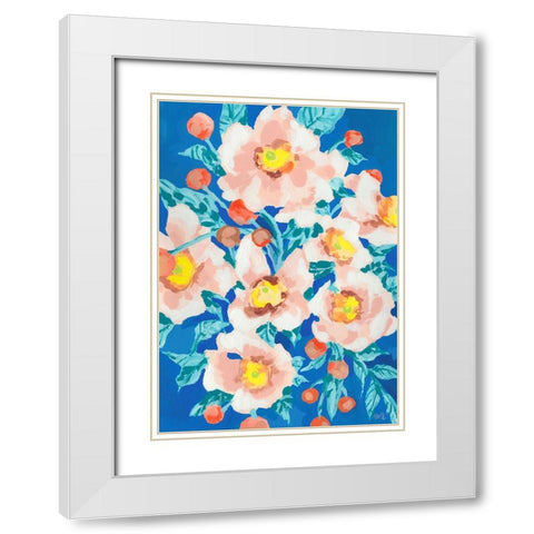 Cobalt Blue With Anemones White Modern Wood Framed Art Print with Double Matting by Zwara, Ania