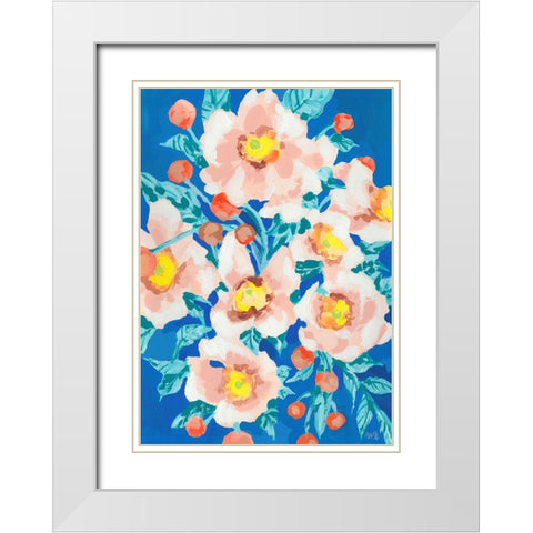 Cobalt Blue With Anemones White Modern Wood Framed Art Print with Double Matting by Zwara, Ania