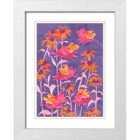 Pink Flying Piglets White Modern Wood Framed Art Print with Double Matting by Zwara, Ania