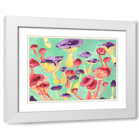 Magic Mushrooms White Modern Wood Framed Art Print with Double Matting by Zwara, Ania