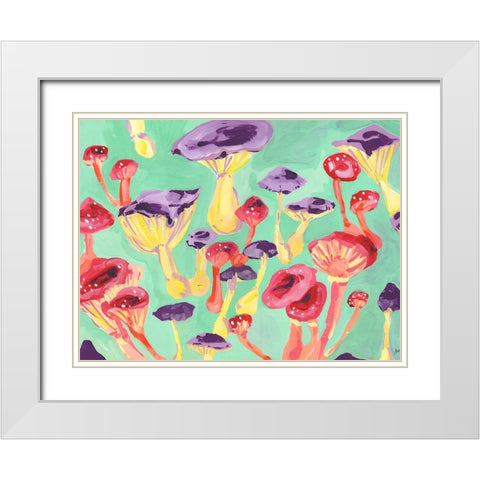 Magic Mushrooms White Modern Wood Framed Art Print with Double Matting by Zwara, Ania
