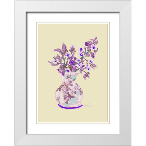 Apple Blossom - Violet White Modern Wood Framed Art Print with Double Matting by Zwara, Ania