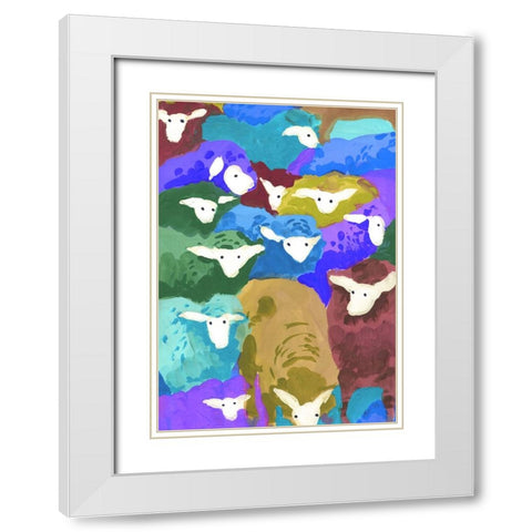 Colorful Sheep Cocktail seaside White Modern Wood Framed Art Print with Double Matting by Zwara, Ania