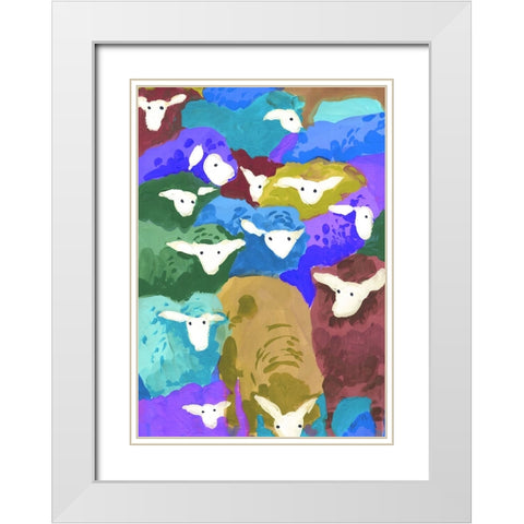 Colorful Sheep Cocktail seaside White Modern Wood Framed Art Print with Double Matting by Zwara, Ania