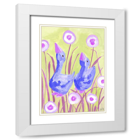 Cobalt Gees In The Garden White Modern Wood Framed Art Print with Double Matting by Zwara, Ania