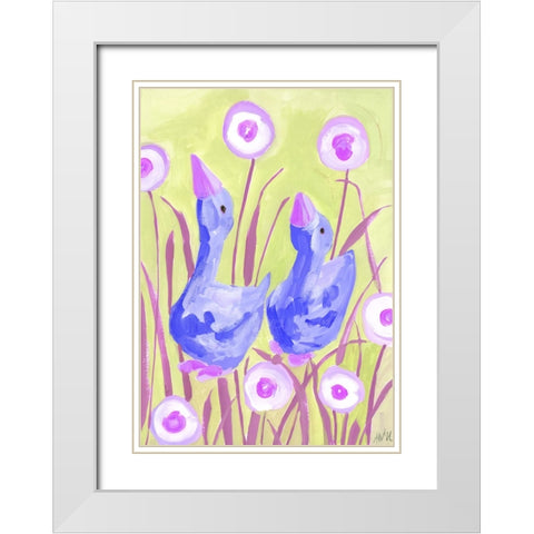 Cobalt Gees In The Garden White Modern Wood Framed Art Print with Double Matting by Zwara, Ania