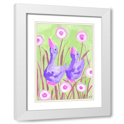 Violet Gees In The Garden White Modern Wood Framed Art Print with Double Matting by Zwara, Ania