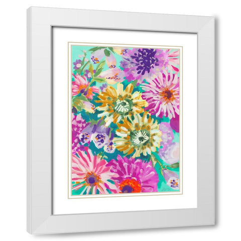 Pink Asters White Modern Wood Framed Art Print with Double Matting by Zwara, Ania