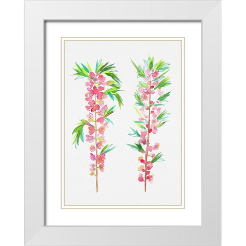 Dwarf Russian almond or Prunus tenella botanical painting White Modern Wood Framed Art Print with Double Matting by Kata Botanical