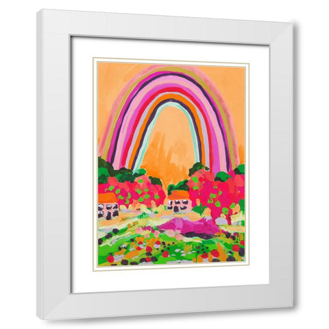 Countryside Rainbow On Orange White Modern Wood Framed Art Print with Double Matting by Zwara, Ania