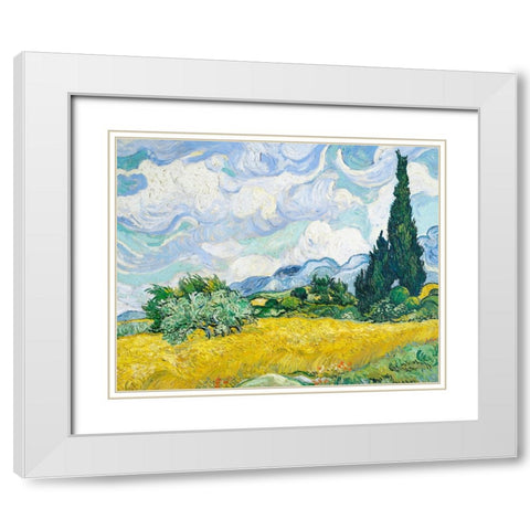 Wheat Field With Cypresses White Modern Wood Framed Art Print with Double Matting by Pictufy