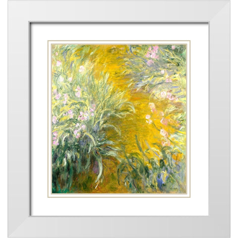 The Path through the Irises White Modern Wood Framed Art Print with Double Matting by Pictufy
