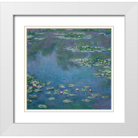 Water Lilies White Modern Wood Framed Art Print with Double Matting by Pictufy