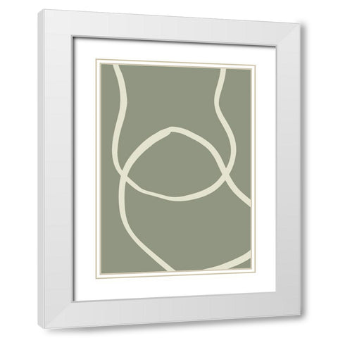GREEN LINES 01 White Modern Wood Framed Art Print with Double Matting by Pictufy Studio