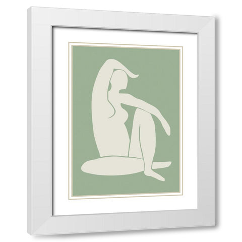 Figure Matisse Style Green White Modern Wood Framed Art Print with Double Matting by Pictufy Studio II