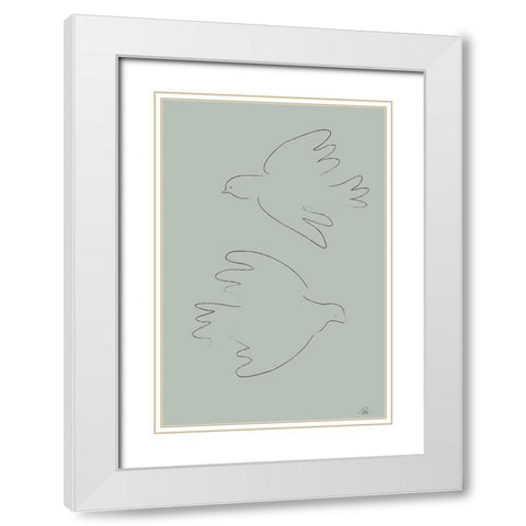 DOVES Green White Modern Wood Framed Art Print with Double Matting by Pictufy Studio II