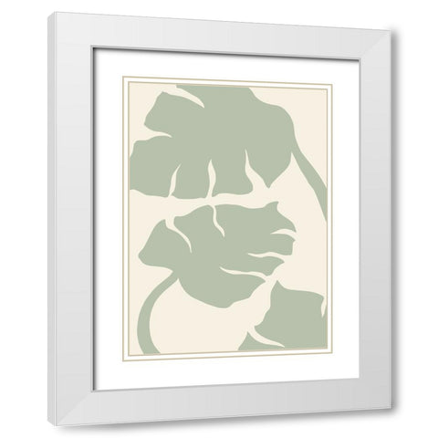Monstera Sage Green White Modern Wood Framed Art Print with Double Matting by Pictufy Studio