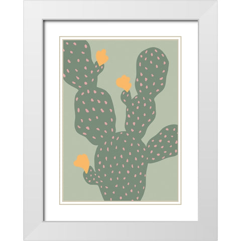 Cactus Green White Modern Wood Framed Art Print with Double Matting by Pictufy Studio