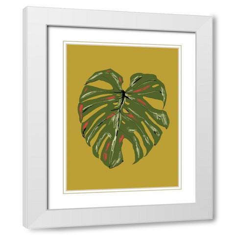 Monstera Leaf Green White Modern Wood Framed Art Print with Double Matting by Gulina, Francesco