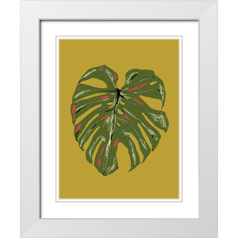Monstera Leaf Green White Modern Wood Framed Art Print with Double Matting by Gulina, Francesco