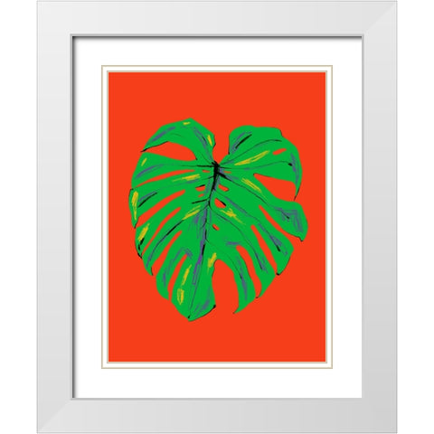 Monstera Leaf Red White Modern Wood Framed Art Print with Double Matting by Gulina, Francesco