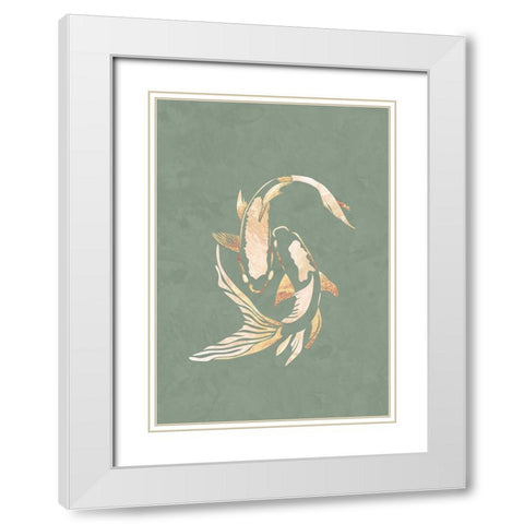 Sage Green Gold Koi Fish 1 White Modern Wood Framed Art Print with Double Matting by Manovski, Sarah