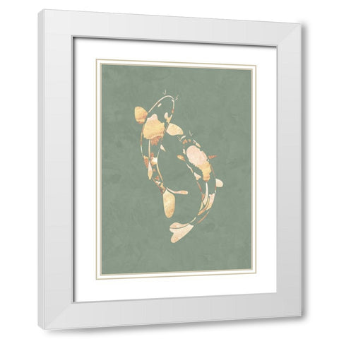 Sage Green Gold Koi Fish 2 White Modern Wood Framed Art Print with Double Matting by Manovski, Sarah