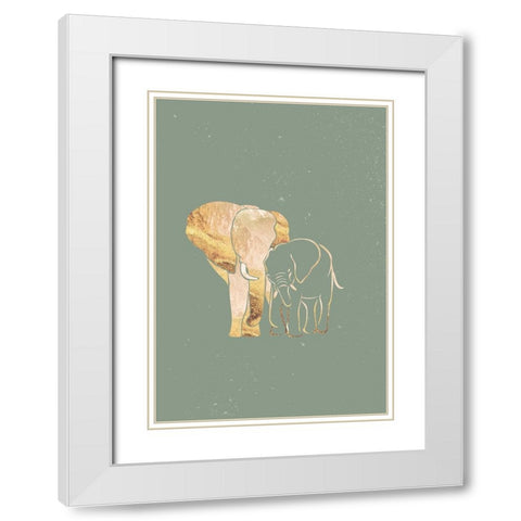Sage Green Gold Elephants 1 White Modern Wood Framed Art Print with Double Matting by Manovski, Sarah