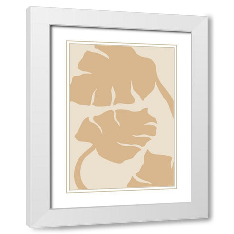Monstera Soft orange White Modern Wood Framed Art Print with Double Matting by Pictufy Studio