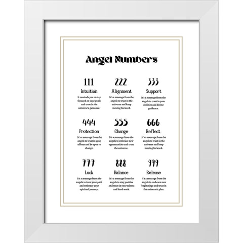Angel Numbers White Modern Wood Framed Art Print with Double Matting by Amelie
