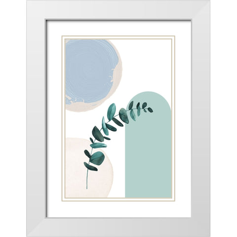 Blue green boho-1 White Modern Wood Framed Art Print with Double Matting by Moss, Sally Ann