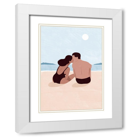 First Kiss White Modern Wood Framed Art Print with Double Matting by Tomljanovic, Maja