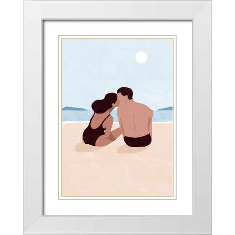 First Kiss White Modern Wood Framed Art Print with Double Matting by Tomljanovic, Maja
