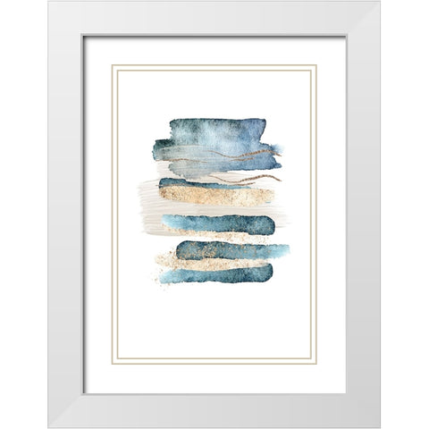 Atlantic Blue Abstract-1 White Modern Wood Framed Art Print with Double Matting by Moss, Sally Ann