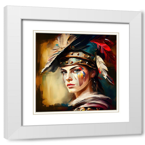 Watercolor Powerful Medieval Warrior Woman #3 White Modern Wood Framed Art Print with Double Matting by Chromatic Fusion Studio