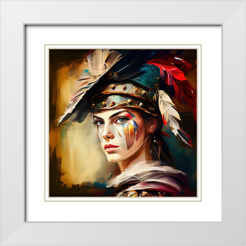 Watercolor Powerful Medieval Warrior Woman #3 White Modern Wood Framed Art Print with Double Matting by Chromatic Fusion Studio