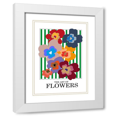 The Art Of Flowers Green Stripe White Modern Wood Framed Art Print with Double Matting by Collett, Frances