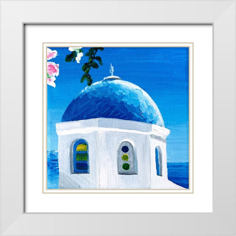 Blue Dome White Modern Wood Framed Art Print with Double Matting by Key and Sea