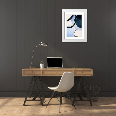 Shapley Blue-3 White Modern Wood Framed Art Print with Double Matting by Moss, Sally Ann