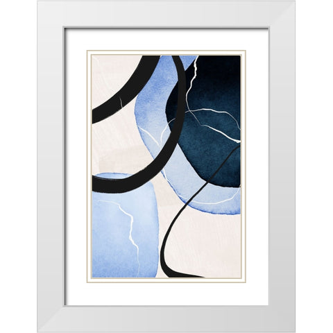 Shapley Blue-3 White Modern Wood Framed Art Print with Double Matting by Moss, Sally Ann