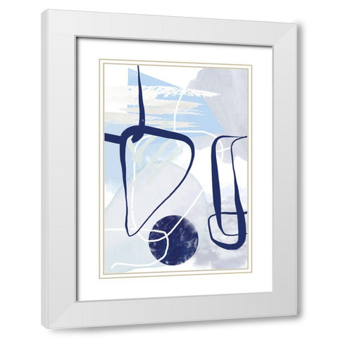 Lines of Blue-1 White Modern Wood Framed Art Print with Double Matting by Moss, Sally Ann
