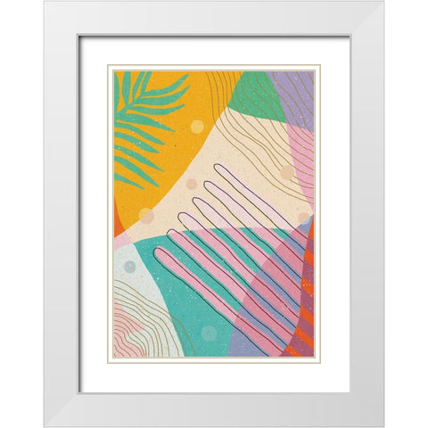 Botanical Disco White Modern Wood Framed Art Print with Double Matting by Demir, Aylin