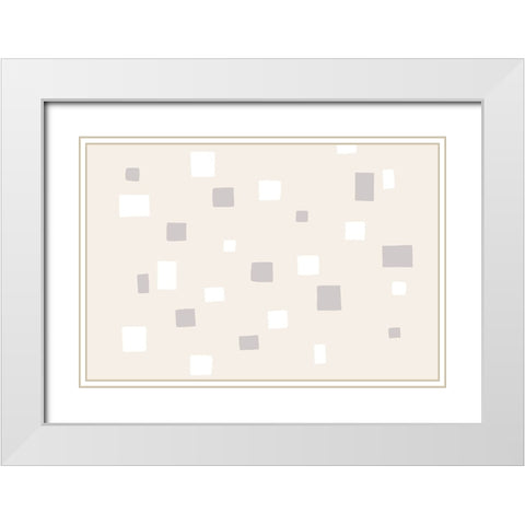 Abstract Squares White Modern Wood Framed Art Print with Double Matting by uplusmestudio