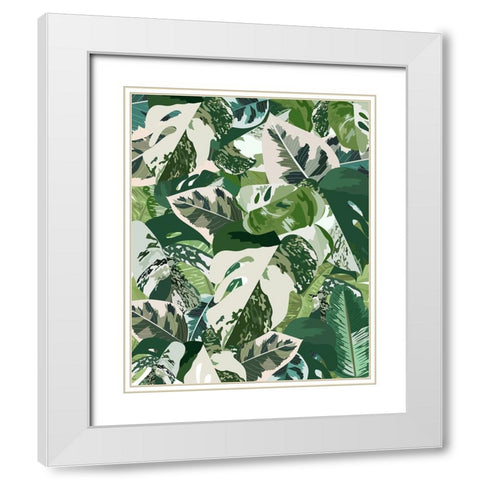 Green jungle leaves White Modern Wood Framed Art Print with Double Matting by Manovski, Sarah